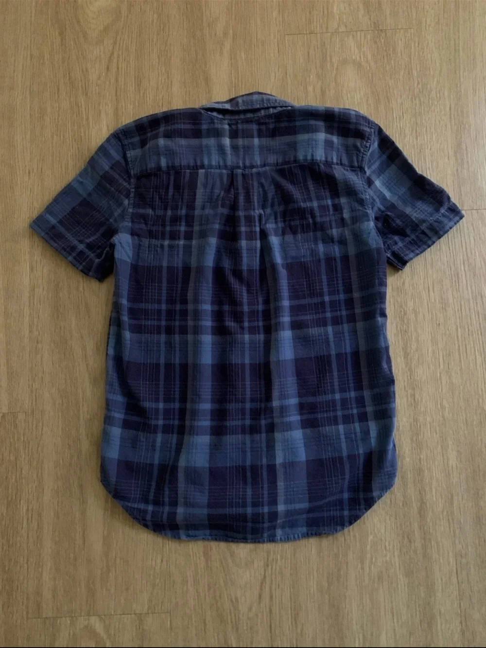 Ralph Lauren Short-Sleeve Plaid Button-Down Shirt in Navy and shades of blue.